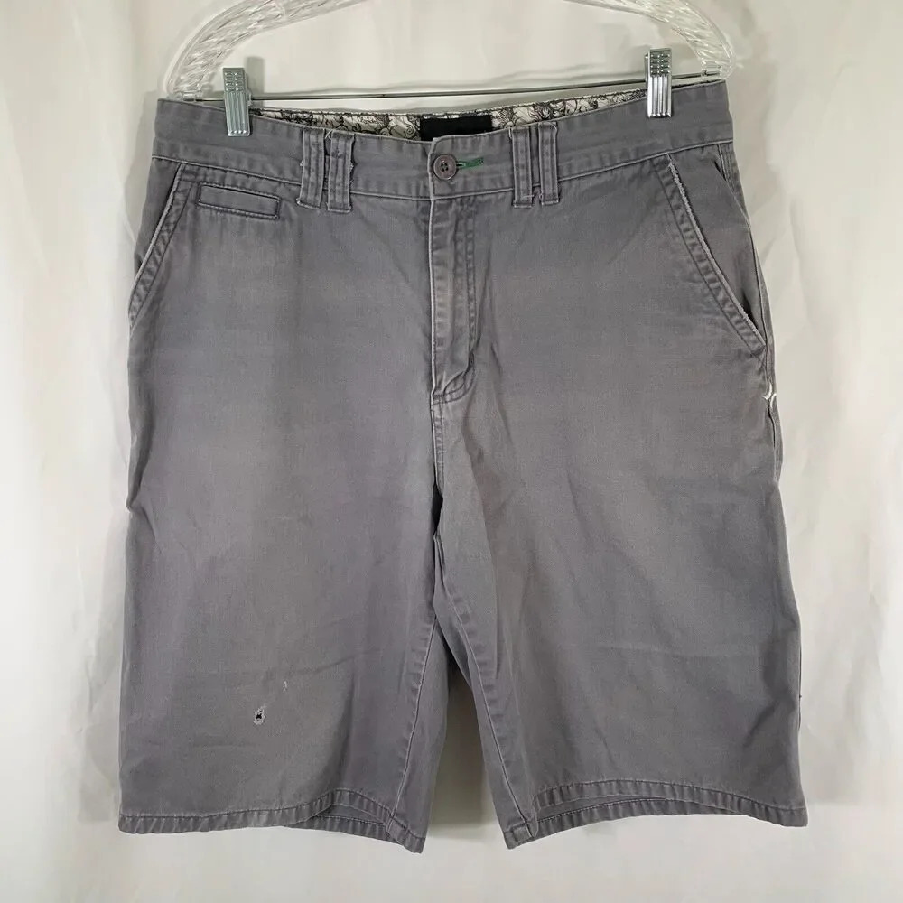 Hurley Chino Shorts Men's 34 Grey Pockets 100% Cotton Button Zip